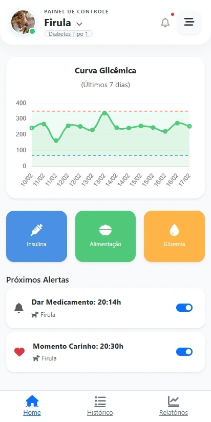Tela do App GlicosePet